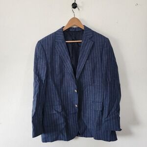 Mens Paul Frederick Blue Striped Blazer Jacket 40R Classic Fit